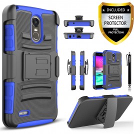 LG Stylo 3 Case, LG Stylo 3 Plus Case, [Combo Holster] And Built-In Kickstand Bundled with [Premium Screen Protector] Hybird Shockproof And Circlemalls Stylus Pen (Blue)